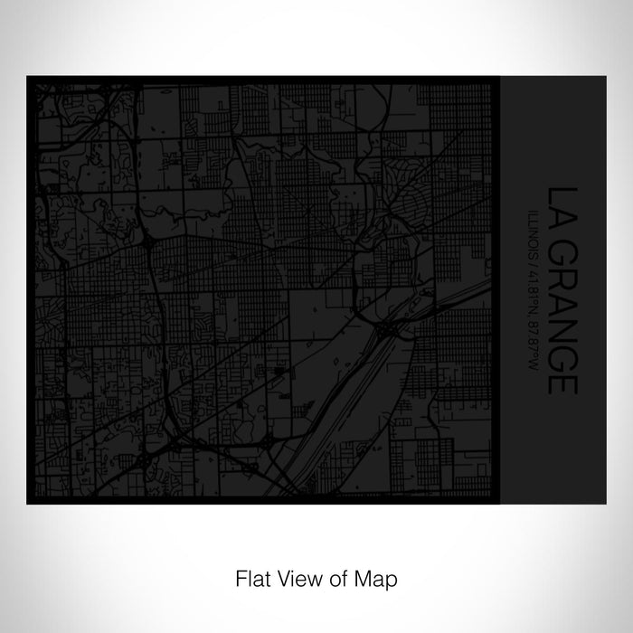 Rendered View of La Grange Illinois Map on 20oz Stainless Steel Insulated Bottle with Bamboo Top in Matte Black with printed Tactile Lines Map in Black