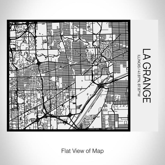 Rendered View of La Grange Illinois Map on 20oz Stainless Steel Insulated Bottle with Bamboo Top in Matte White with printed Tactile Lines Map in Black