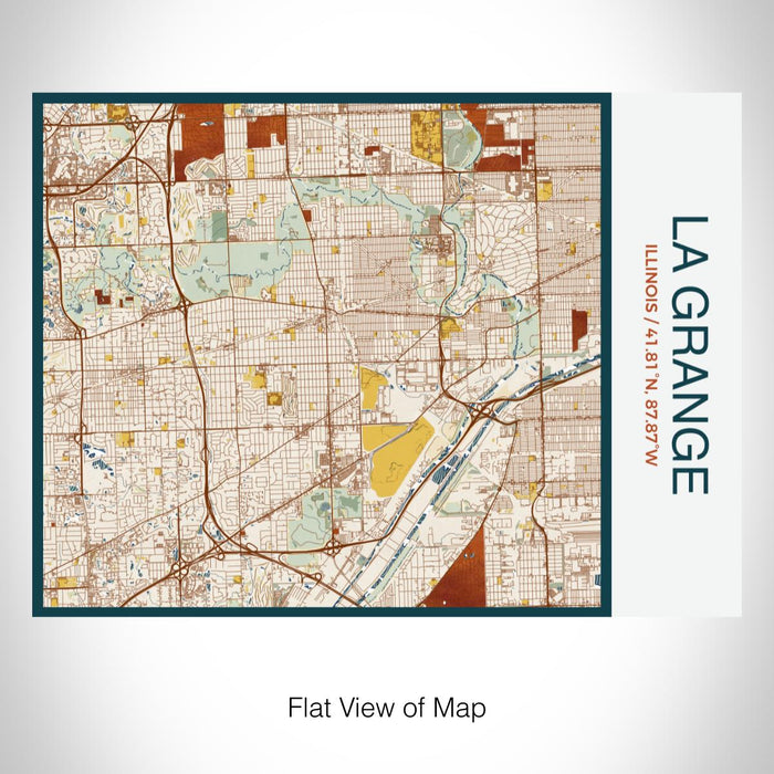 Rendered View of La Grange Illinois Map on 20oz Stainless Steel Insulated Bottle with Bamboo Top with printed woodblock style map