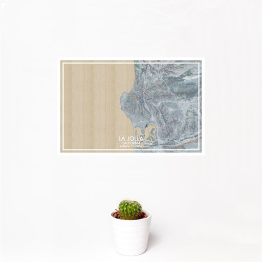 12x18 La Jolla California Map Print Landscape Orientation in Afternoon Style With Small Cactus Plant in White Planter