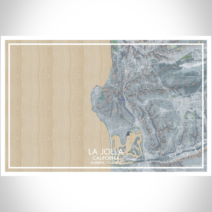 La Jolla California Map Print Landscape Orientation in Afternoon Style With Shaded Background