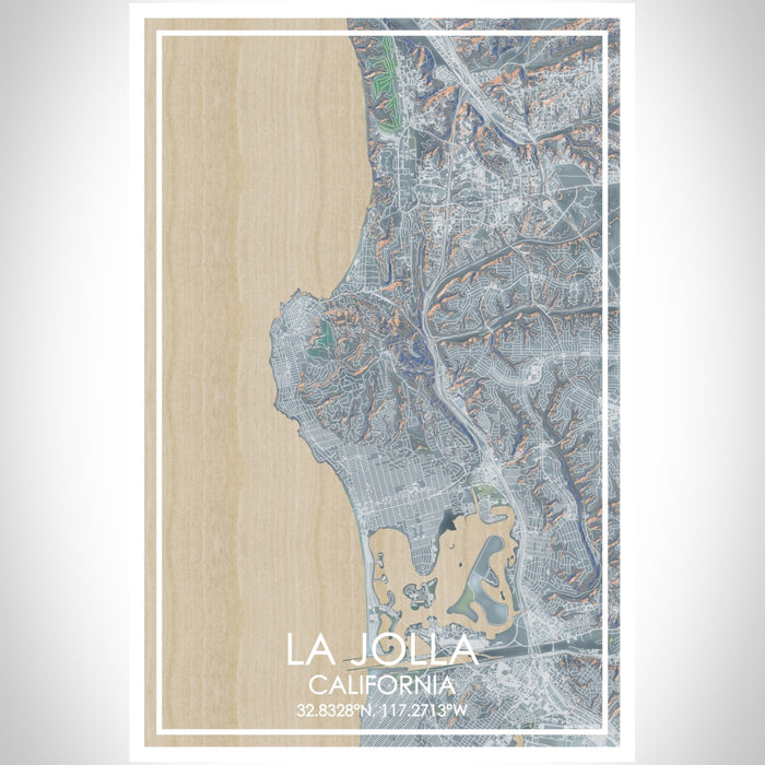 La Jolla California Map Print Portrait Orientation in Afternoon Style With Shaded Background