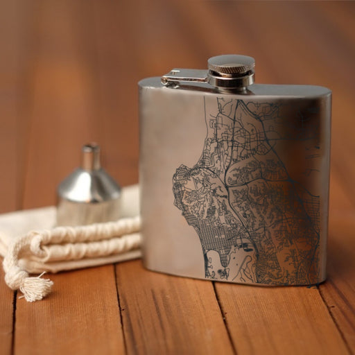 La Jolla California Custom Engraved City Map Inscription Coordinates on 6oz Stainless Steel Flask