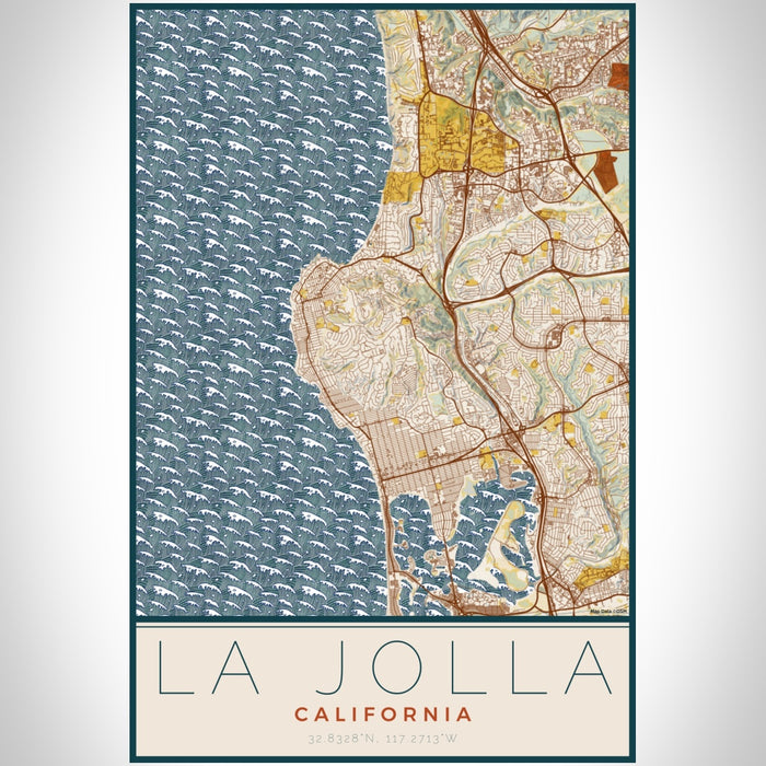 La Jolla California Map Print Portrait Orientation in Woodblock Style With Shaded Background