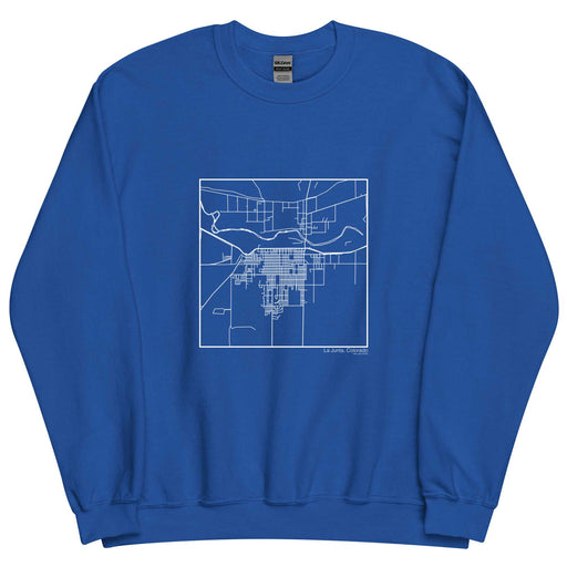 La Junta Colorado  Map Unisex Crewneck Sweater with City inscription in Royal Blue