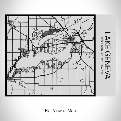 Rendered View of Lake Geneva Wisconsin Map on 20oz Stainless Steel Insulated Bottle with Bamboo Top with printed Tactile Lines Map in Black