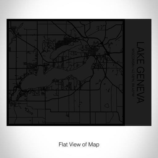 Rendered View of Lake Geneva Wisconsin Map on 20oz Stainless Steel Insulated Bottle with Bamboo Top in Matte Black with printed Tactile Lines Map in Black