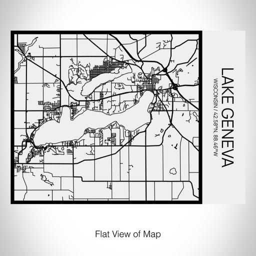 Rendered View of Lake Geneva Wisconsin Map on 20oz Stainless Steel Insulated Bottle with Bamboo Top in Matte White with printed Tactile Lines Map in Black