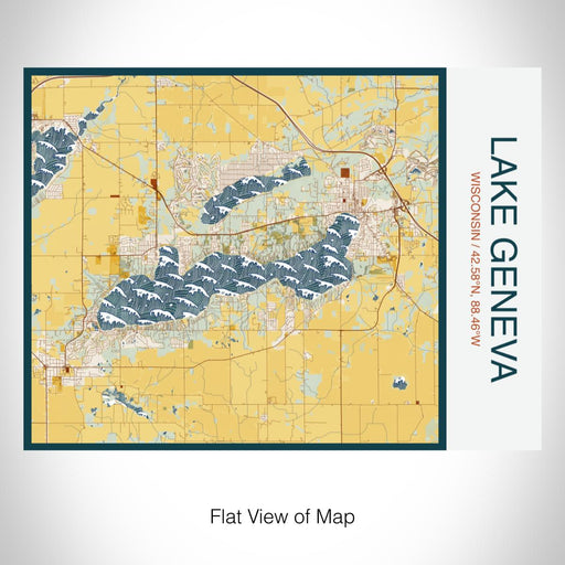 Rendered View of Lake Geneva Wisconsin Map on 20oz Stainless Steel Insulated Bottle with Bamboo Top with printed woodblock style map