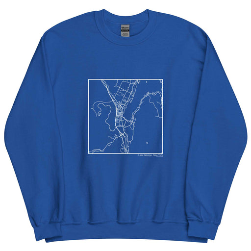 Lake George New York  Map Unisex Crewneck Sweater with City inscription in Royal Blue