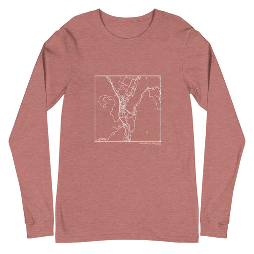 Lake George New York  Map Unisex Long-Sleeve T-shirt with City inscription in Heather Mauve
