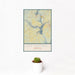 12x18 Lake Hartwell Georgia Map Print Portrait Orientation in Woodblock Style With Small Cactus Plant in White Planter