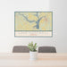 24x36 Lake Hartwell Georgia Map Print Lanscape Orientation in Woodblock Style Behind 2 Chairs Table and Potted Plant