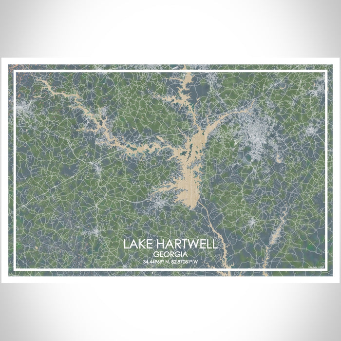 Lake Hartwell Georgia Map Print Landscape Orientation in Afternoon Style With Shaded Background