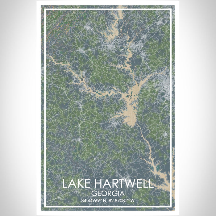 Lake Hartwell Georgia Map Print Portrait Orientation in Afternoon Style With Shaded Background