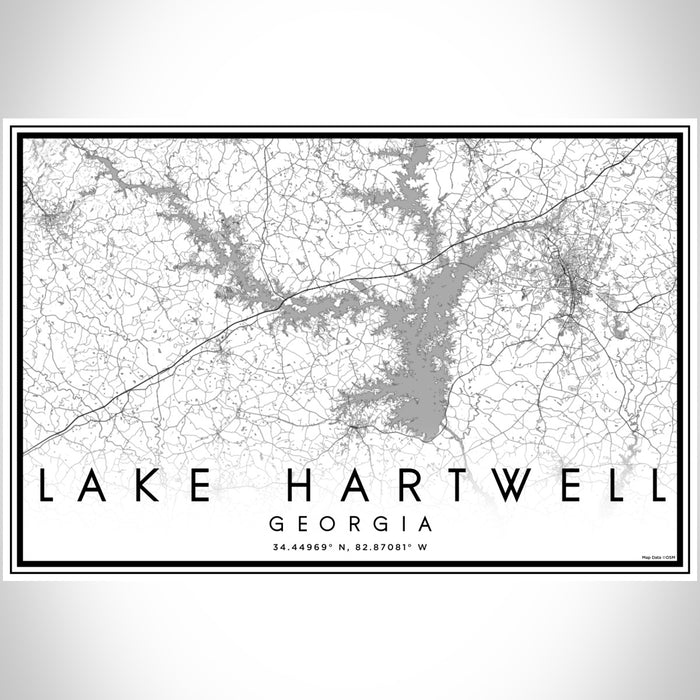 Lake Hartwell Georgia Map Print Landscape Orientation in Classic Style With Shaded Background