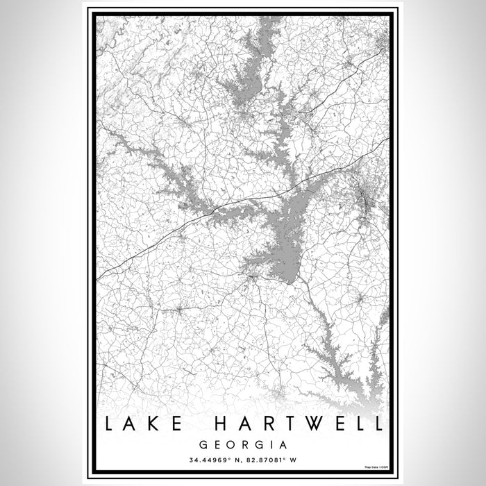 Lake Hartwell Georgia Map Print Portrait Orientation in Classic Style With Shaded Background