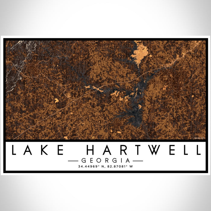 Lake Hartwell Georgia Map Print Landscape Orientation in Ember Style With Shaded Background