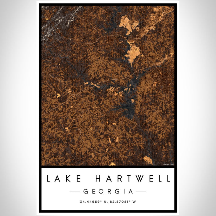 Lake Hartwell Georgia Map Print Portrait Orientation in Ember Style With Shaded Background