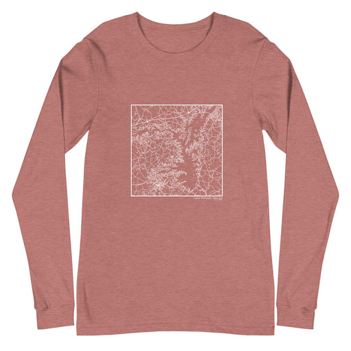 Lake Hartwell Georgia  Map Unisex Long-Sleeve T-shirt with City inscription in Heather Mauve