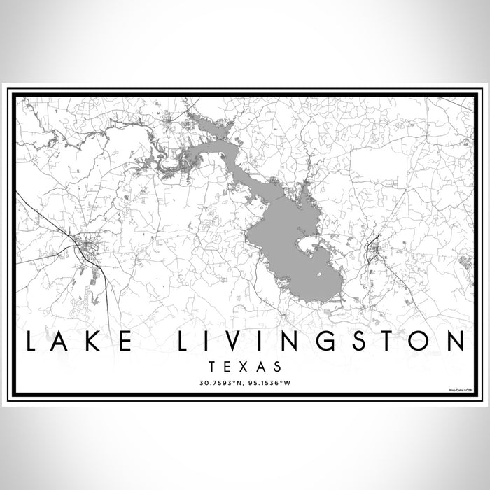Lake Livingston Texas Map Print Landscape Orientation in Classic Style With Shaded Background
