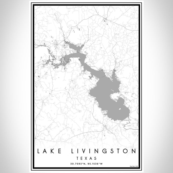 Lake Livingston Texas Map Print Portrait Orientation in Classic Style With Shaded Background