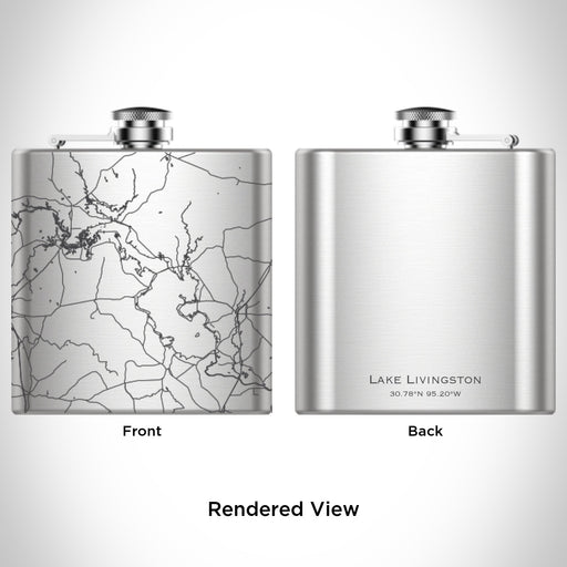 Rendered View of Lake Livingston Texas Map Engraving on 6oz Stainless Steel Flask