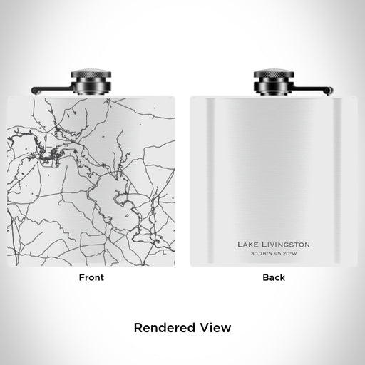 Rendered View of Lake Livingston Texas Map Engraving on 6oz Stainless Steel Flask in White