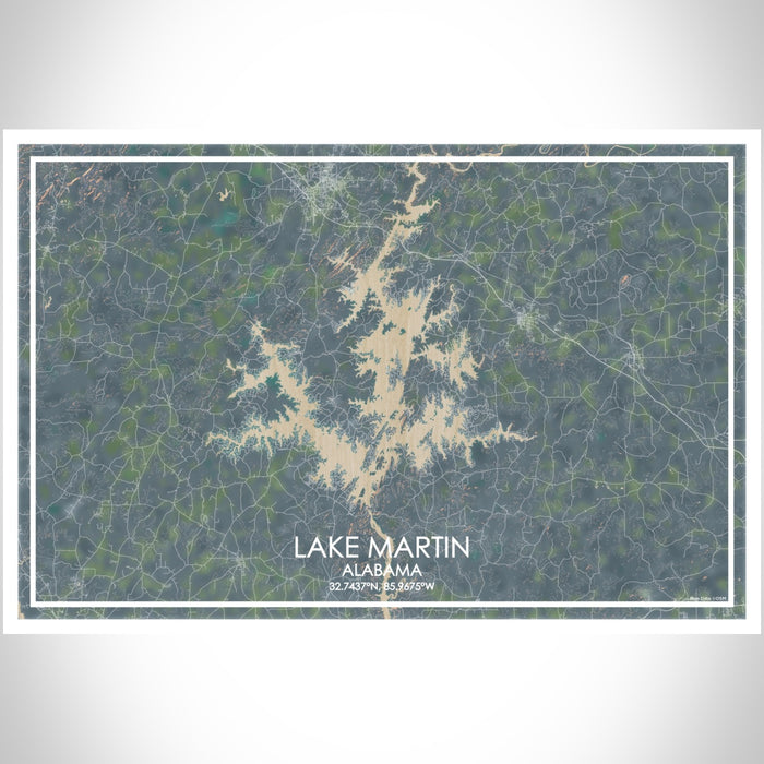Lake Martin Alabama Map Print Landscape Orientation in Afternoon Style With Shaded Background