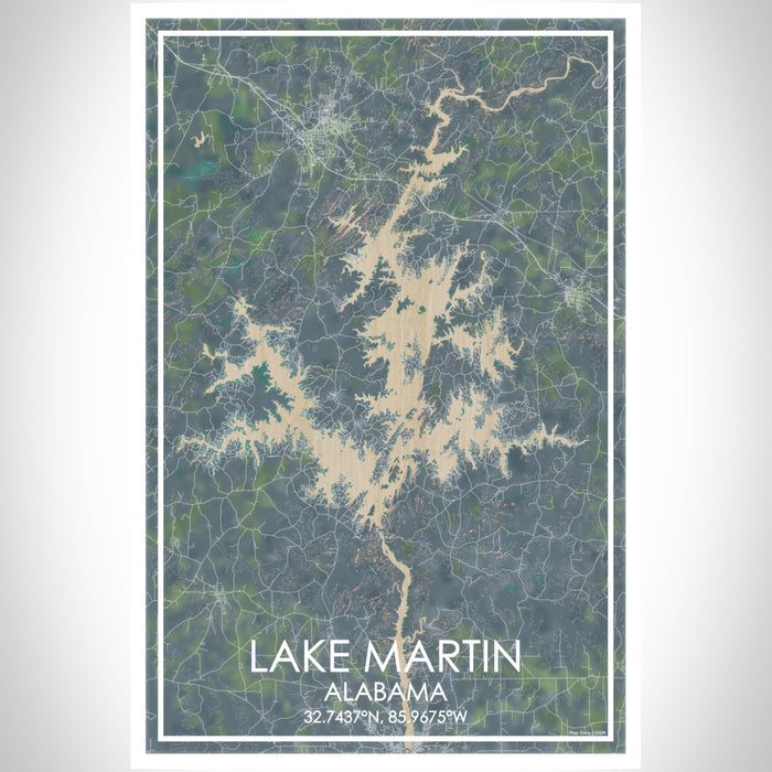Lake Martin Alabama Map Print Portrait Orientation in Afternoon Style With Shaded Background