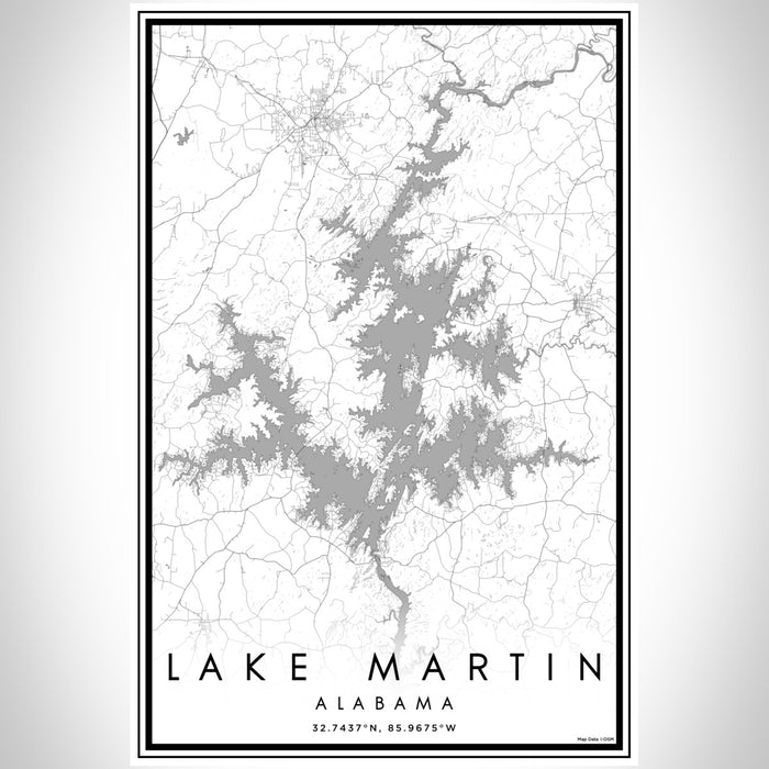 Lake Martin Alabama Map Print Portrait Orientation in Classic Style With Shaded Background