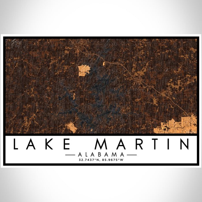 Lake Martin Alabama Map Print Landscape Orientation in Ember Style With Shaded Background