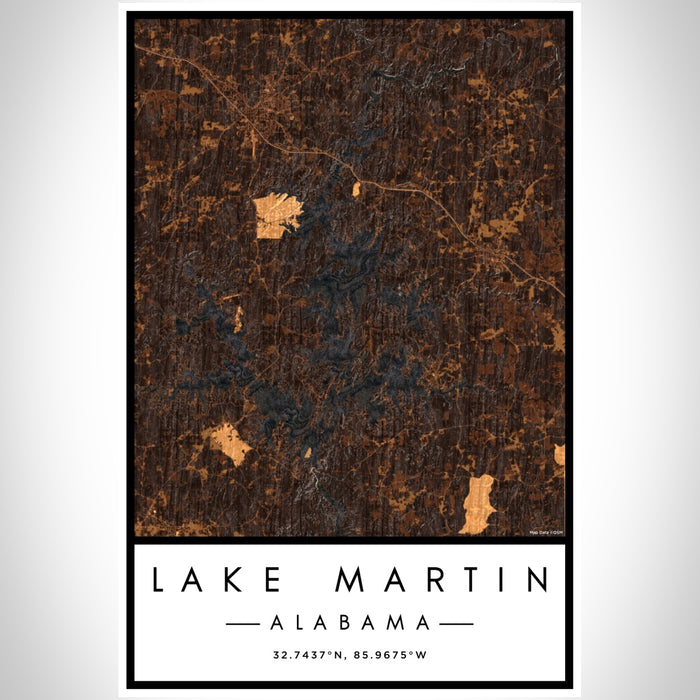 Lake Martin Alabama Map Print Portrait Orientation in Ember Style With Shaded Background
