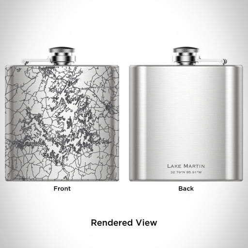 Rendered View of Lake Martin Alabama Map Engraving on 6oz Stainless Steel Flask