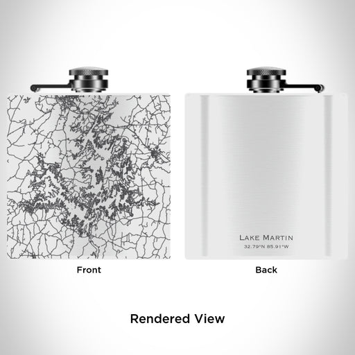 Rendered View of Lake Martin Alabama Map Engraving on 6oz Stainless Steel Flask in White