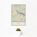 12x18 Lake Monticello Virginia Map Print Portrait Orientation in Woodblock Style With Small Cactus Plant in White Planter