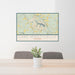 24x36 Lake Monticello Virginia Map Print Lanscape Orientation in Woodblock Style Behind 2 Chairs Table and Potted Plant
