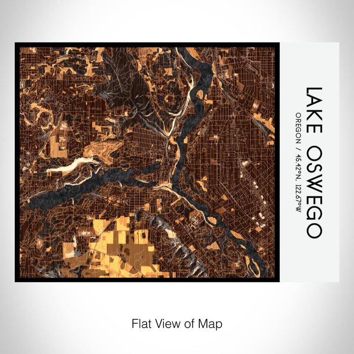 Rendered View of Lake Oswego Oregon Map on 20oz Stainless Steel Insulated Bottle with Bamboo Top with printed ember style map