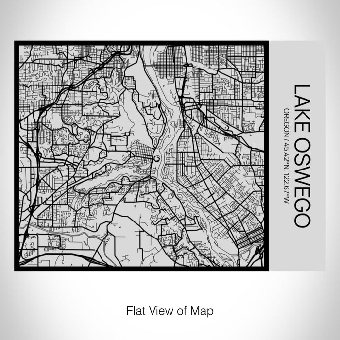Rendered View of Lake Oswego Oregon Map on 20oz Stainless Steel Insulated Bottle with Bamboo Top with printed Tactile Lines Map in Black