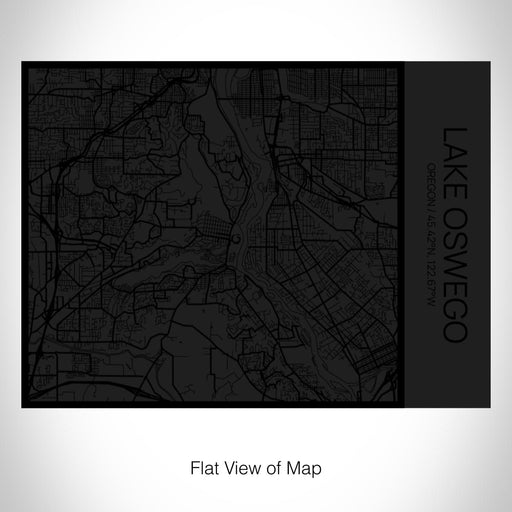 Rendered View of Lake Oswego Oregon Map on 20oz Stainless Steel Insulated Bottle with Bamboo Top in Matte Black with printed Tactile Lines Map in Black