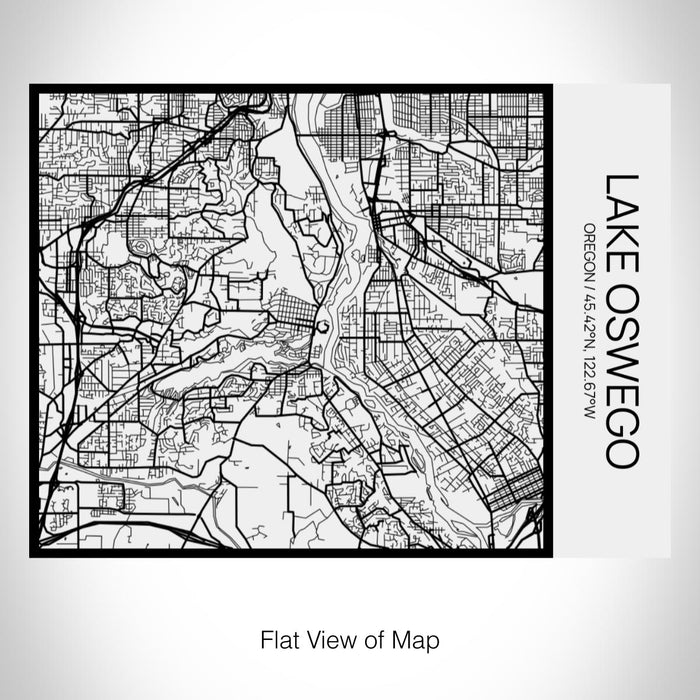 Rendered View of Lake Oswego Oregon Map on 20oz Stainless Steel Insulated Bottle with Bamboo Top in Matte White with printed Tactile Lines Map in Black
