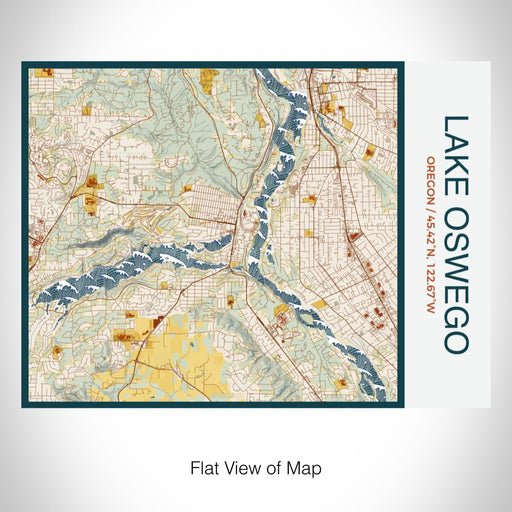 Rendered View of Lake Oswego Oregon Map on 20oz Stainless Steel Insulated Bottle with Bamboo Top with printed woodblock style map