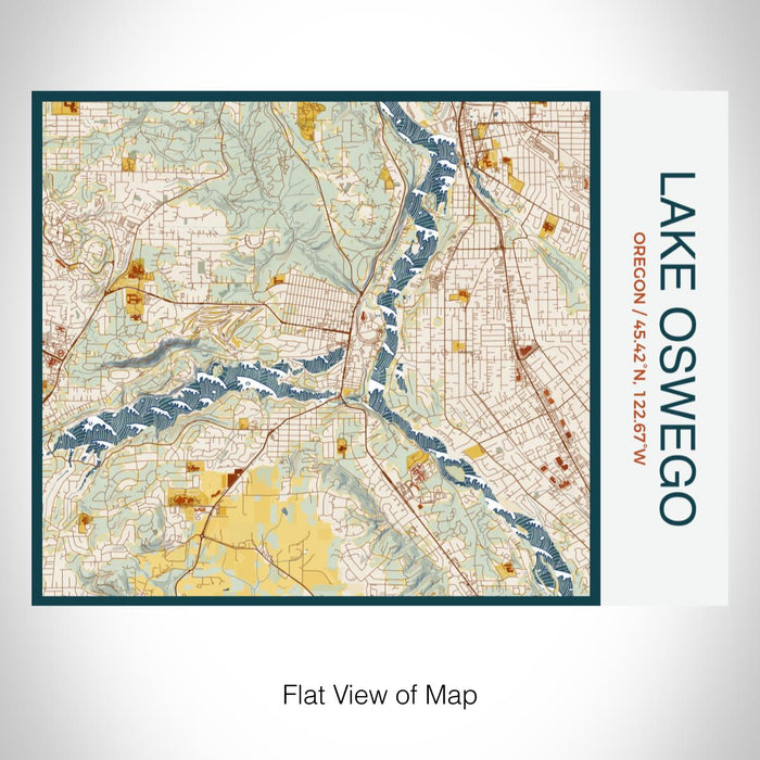 Rendered View of Lake Oswego Oregon Map on 20oz Stainless Steel Insulated Bottle with Bamboo Top with printed woodblock style map