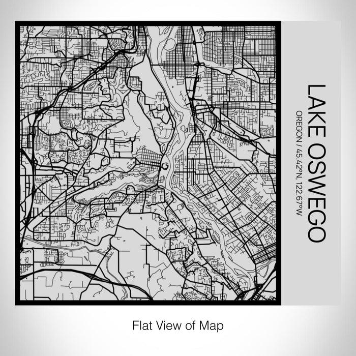 Rendered View of Lake Oswego Oregon Map on 17oz Stainless Steel Insulated Tumbler in Tactile Lines with Succulent in Background