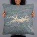 Person holding 22x22 Custom Lake Ouachita Arkansas Map Throw Pillow in Afternoon