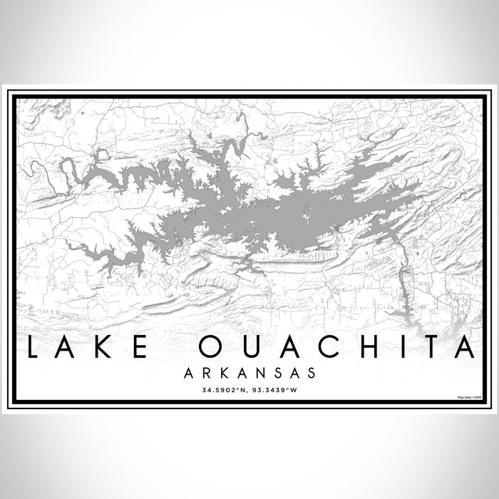 Lake Ouachita Arkansas Map Print Landscape Orientation in Classic Style With Shaded Background