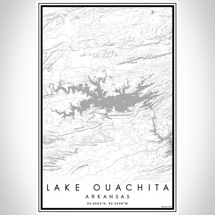 Lake Ouachita Arkansas Map Print Portrait Orientation in Classic Style With Shaded Background