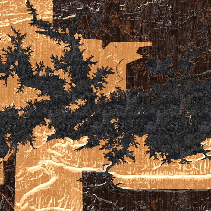 Lake Ouachita Arkansas Map Print in Ember Style Zoomed In Close Up Showing Details