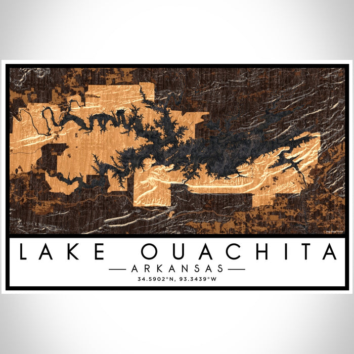 Lake Ouachita Arkansas Map Print Landscape Orientation in Ember Style With Shaded Background