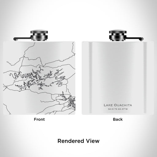 Rendered View of Lake Ouachita Arkansas Map Engraving on 6oz Stainless Steel Flask in White